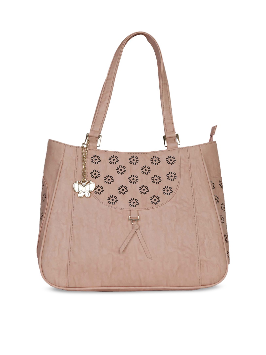 

Butterflies Peach-Coloured Solid Handheld Bag