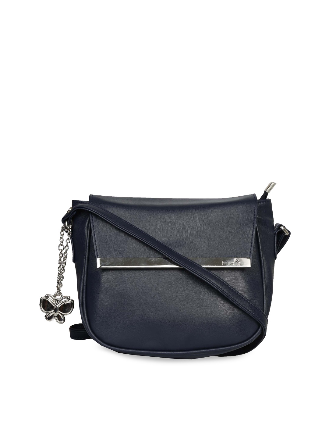 

Butterflies Peach-Coloured Solid Sling Bag, Navy blue