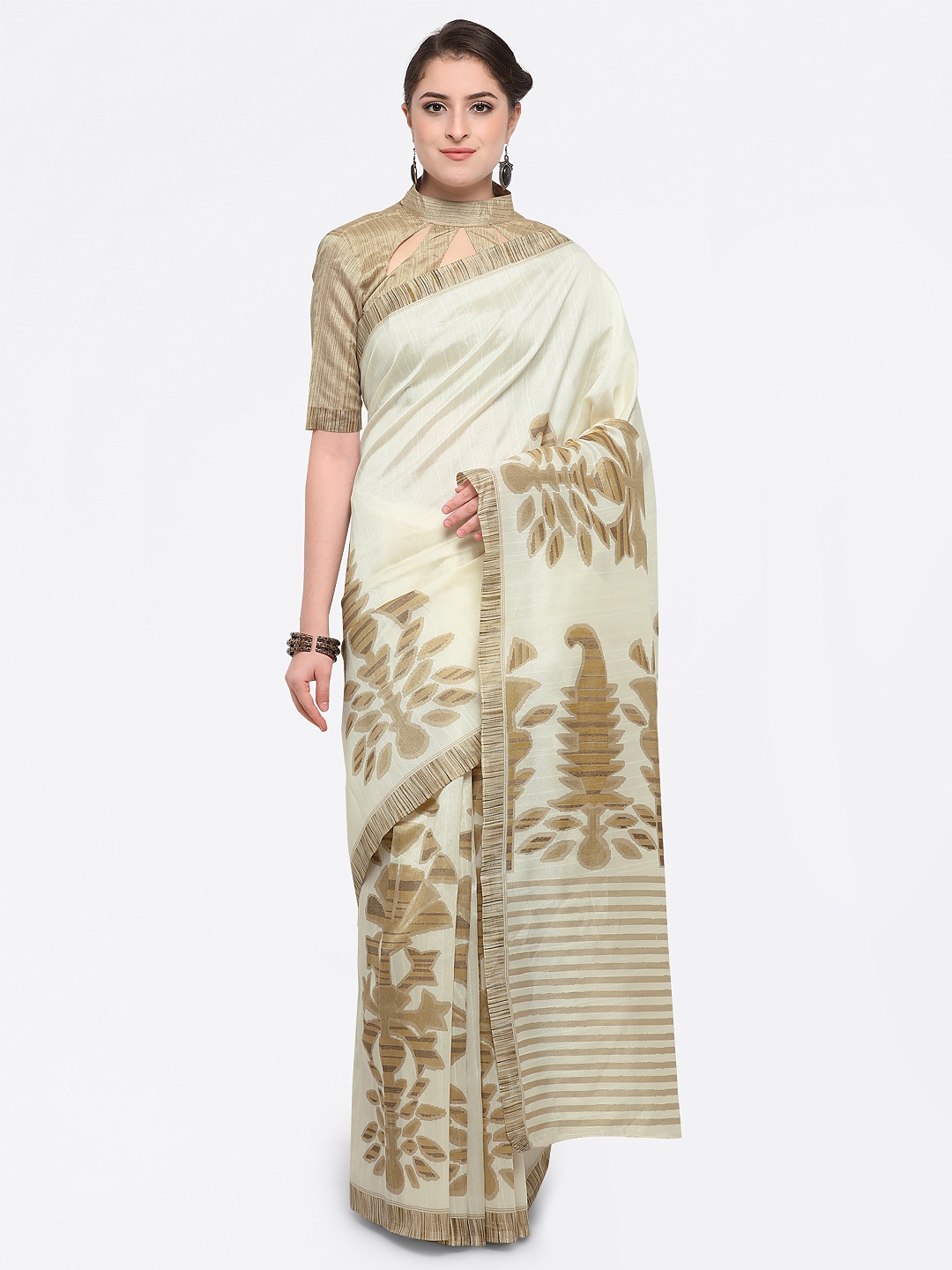 

Saree mall Cream Bhagalpuri Silk Printed Saree with Unstitched Blouse