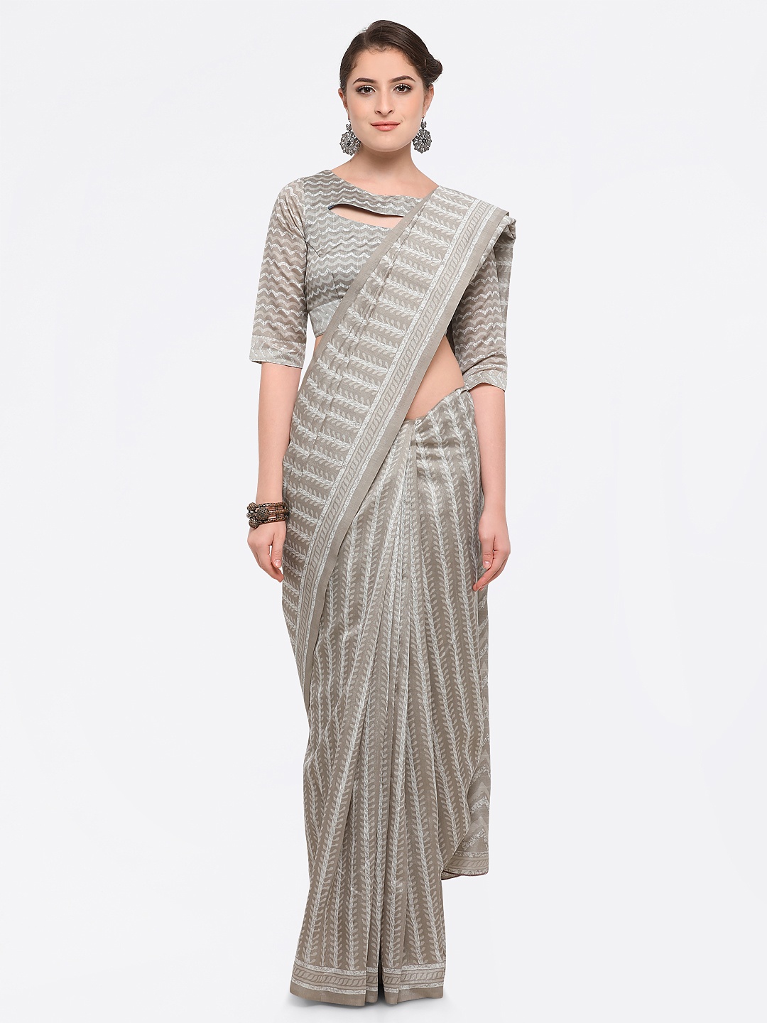 

Saree mall Grey Silk Blend Printed Bhagalpuri Saree
