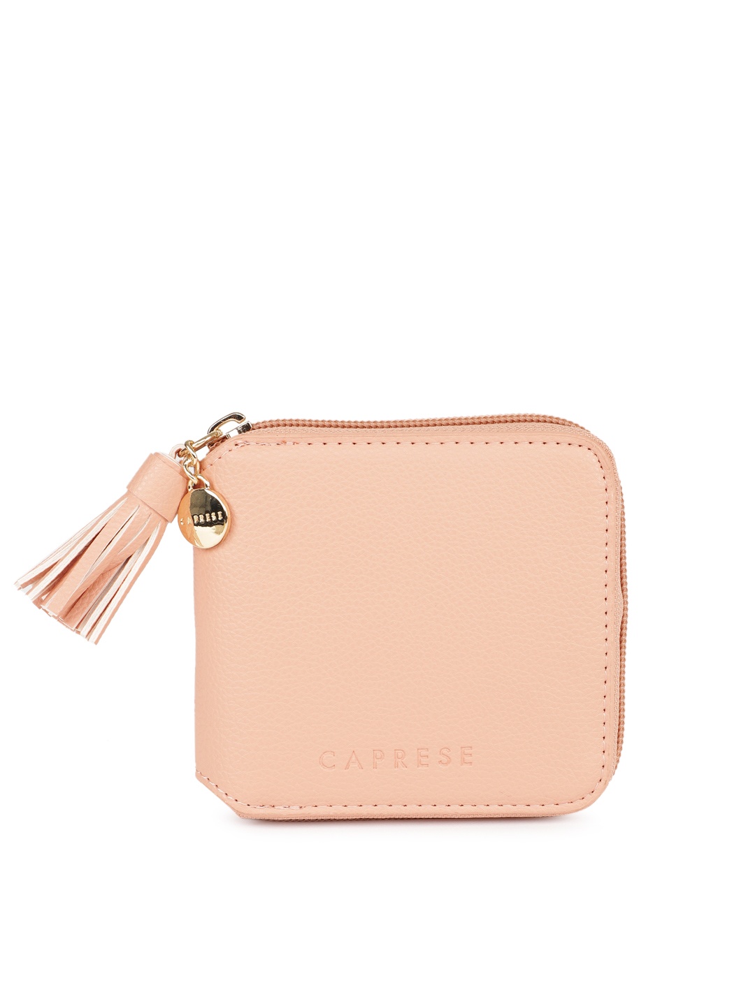 

Caprese Women Peach-Coloured Textured Leather Tassled Zip Around Wallet