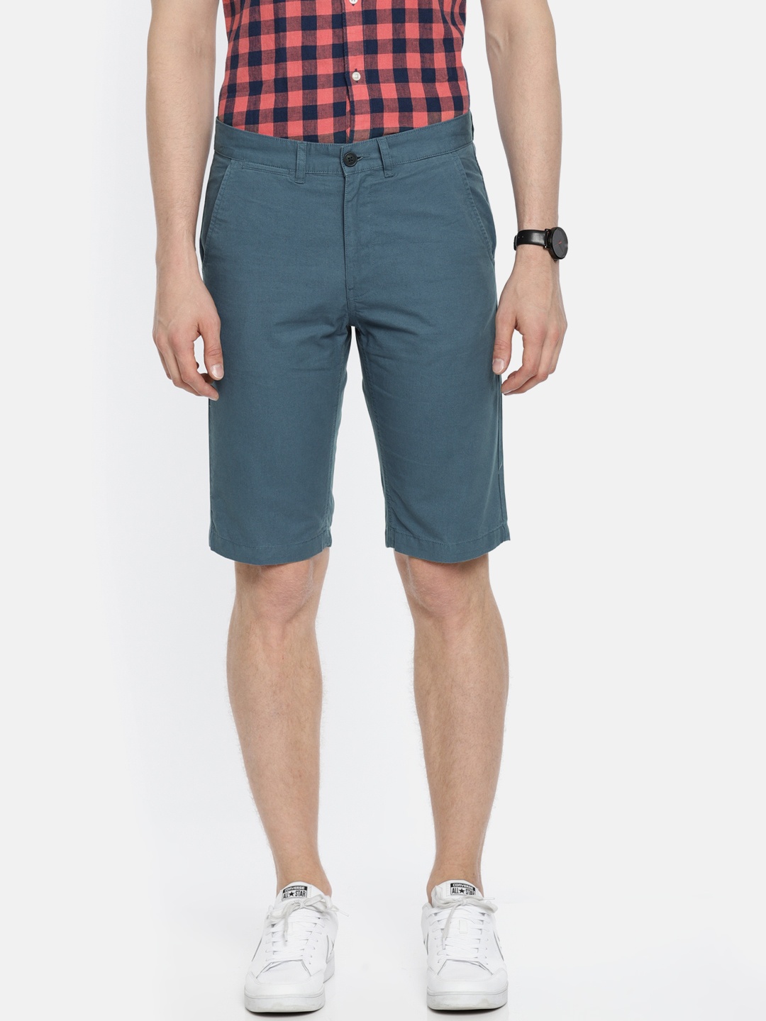 

Peter England Casuals Men Blue Solid Slim Fit Chino Shorts