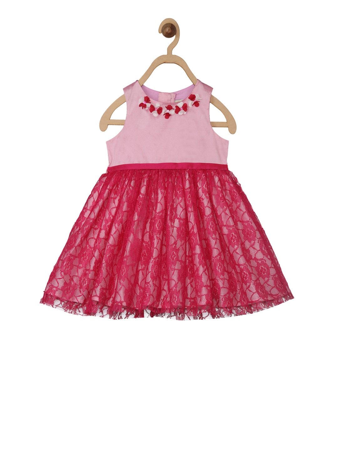 

A Little Fable Girls Pink Self Design Fit and Flare Dress