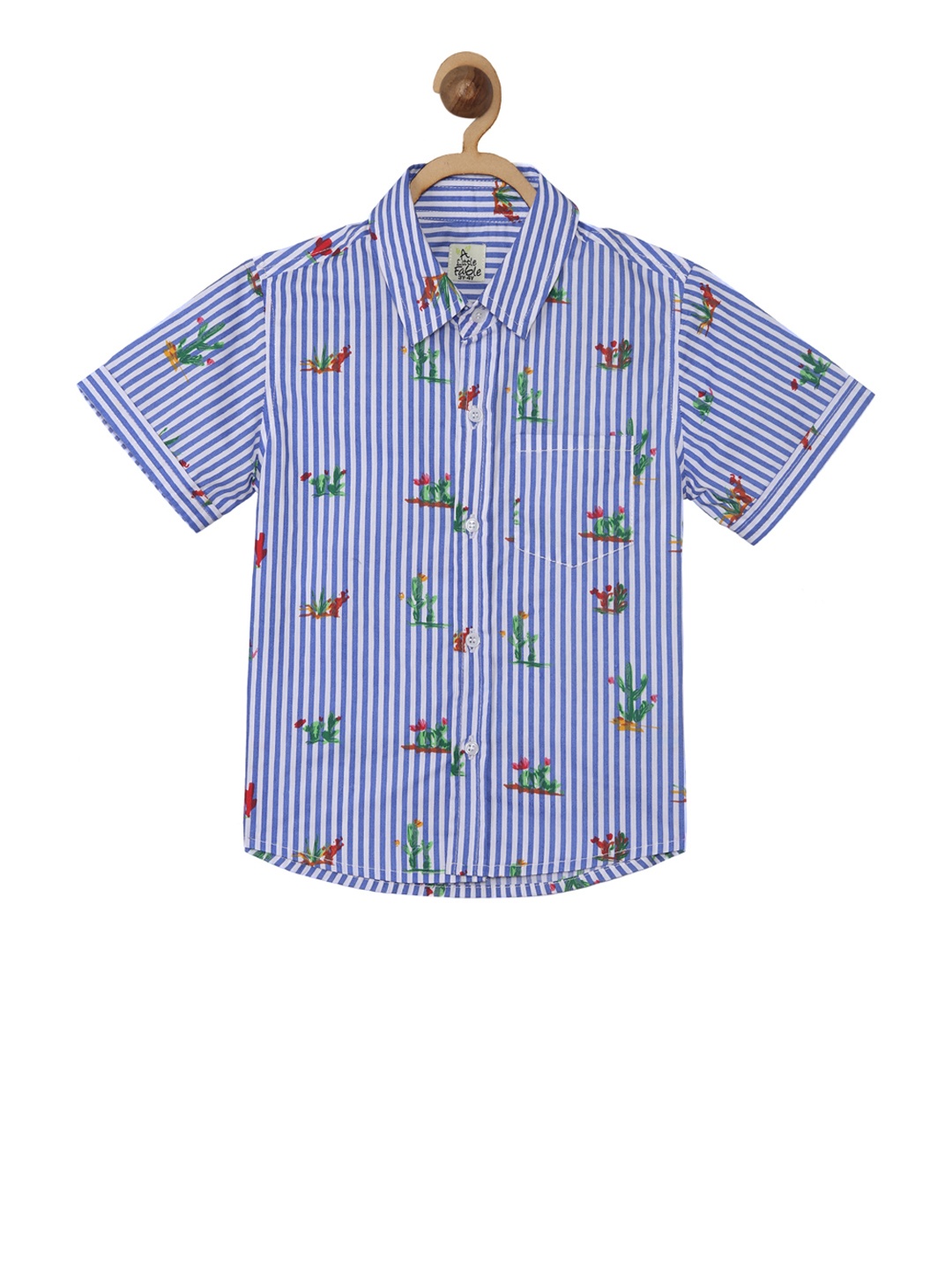 

A Little Fable Boys Blue & White Regular Fit Striped Casual Shirt