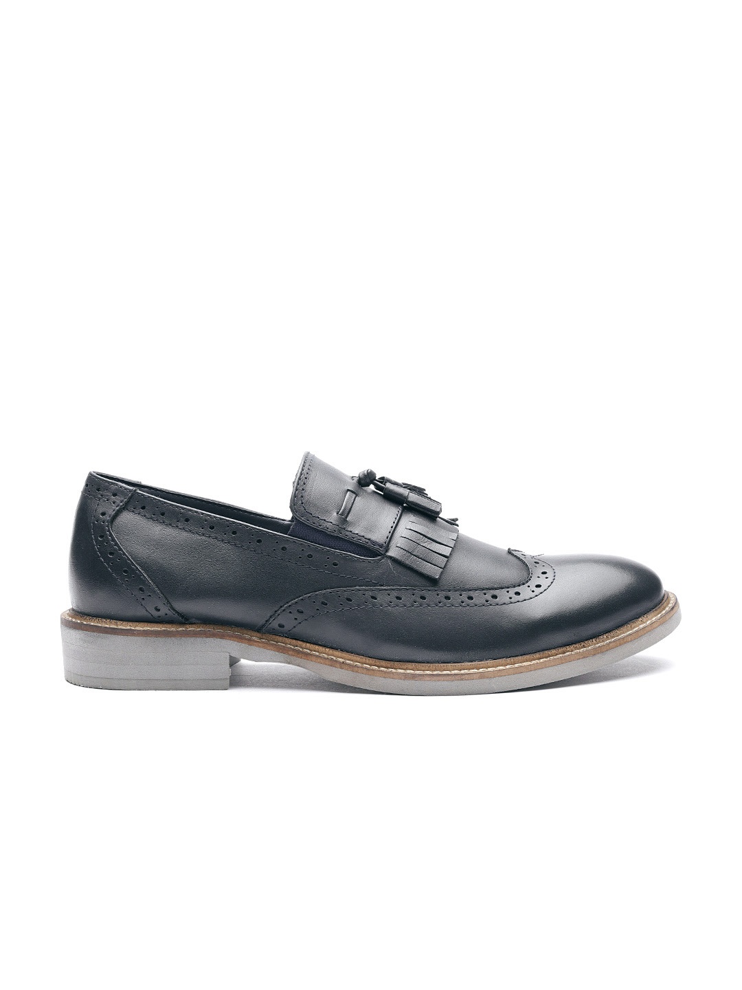 

Carlton London Men Navy Leather Smart Casual Slip-On Brogues, Navy blue