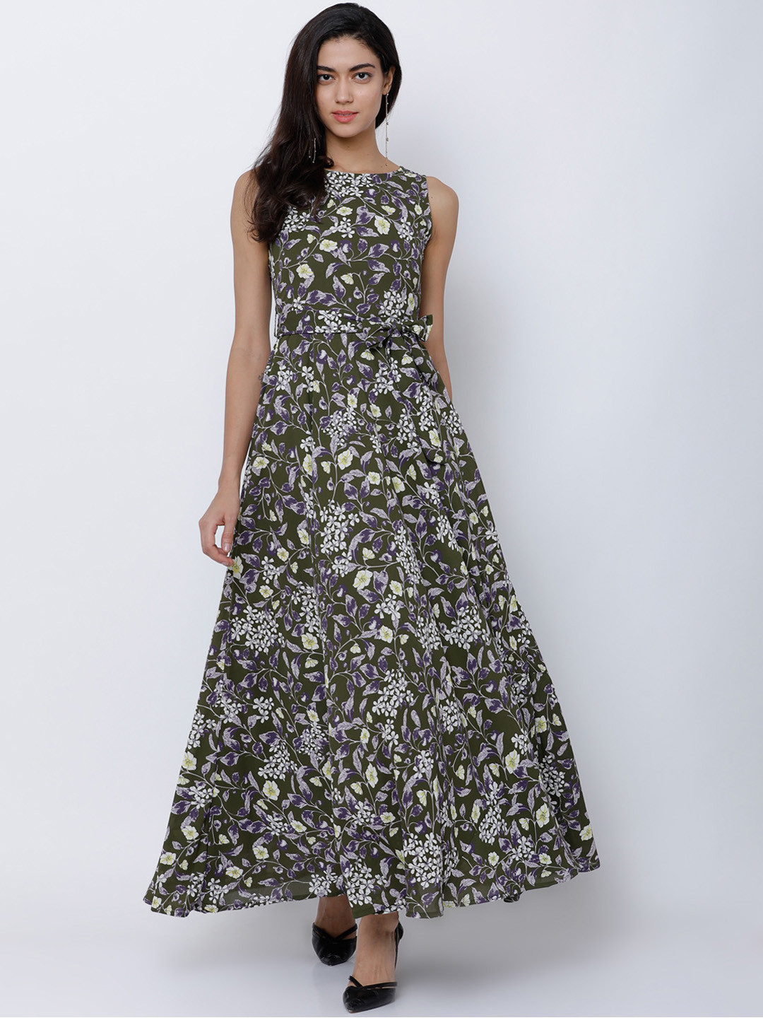 

Tokyo Talkies Women Olive Green Printed Maxi Dress