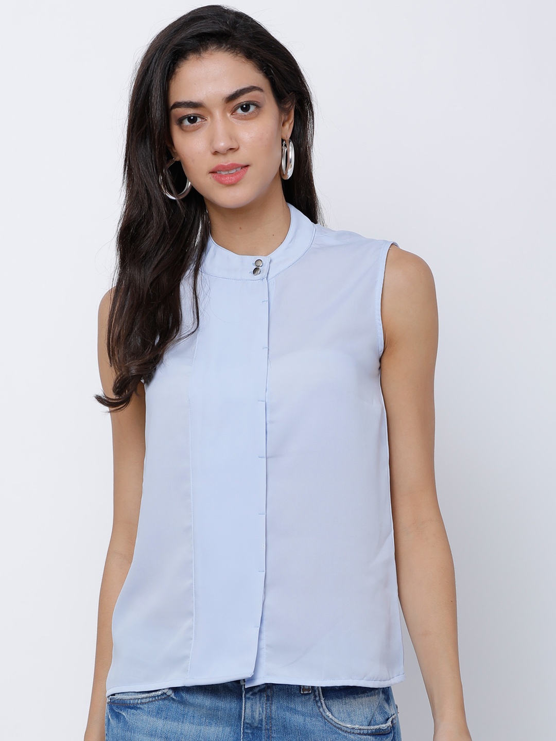 

Tokyo Talkies Women Blue Solid Shirt Style Top