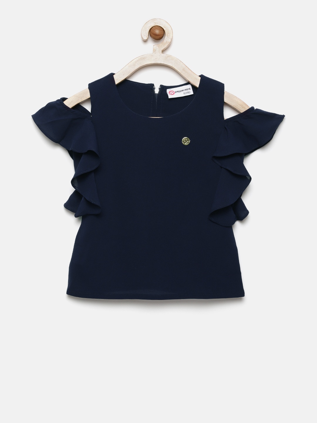 

Peppermint Girls Navy Blue Solid Cold Shoulder Top