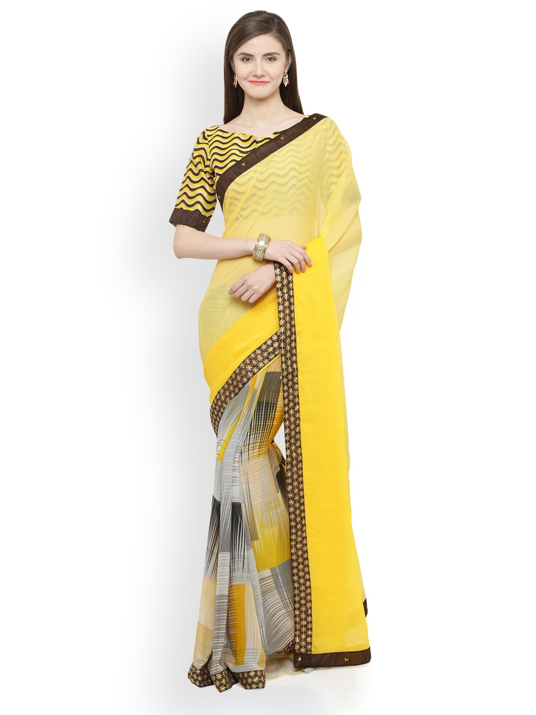 

Shaily Yellow Pure Georgette Printed Saree