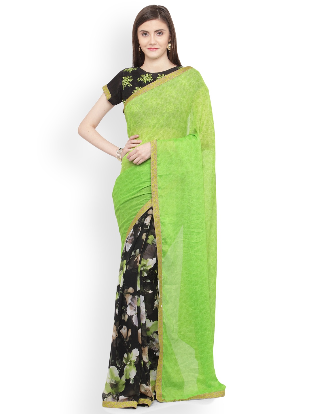 

Shaily Green & Black Pure Georgette Printed Saree