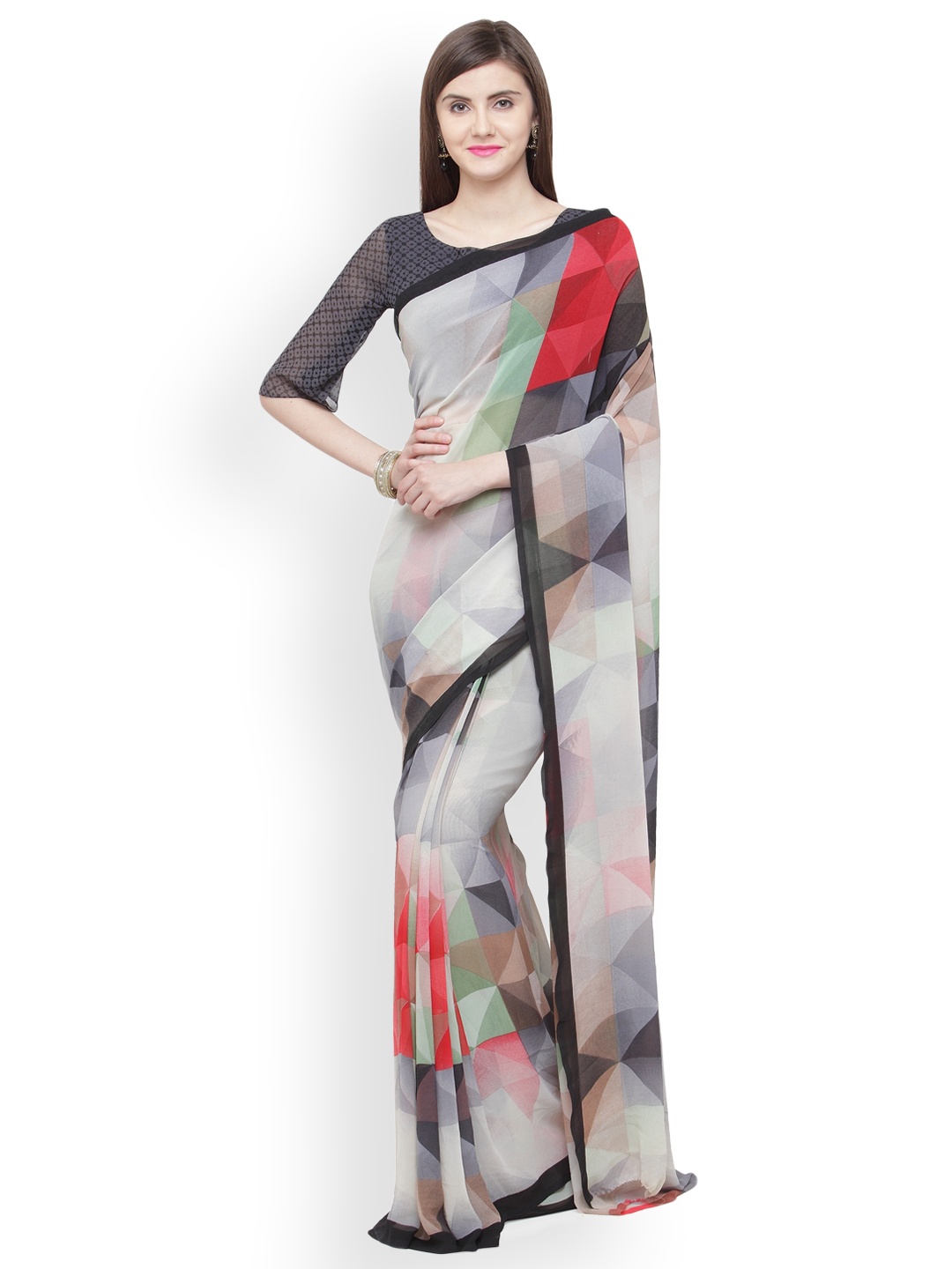 

Shaily Grey & White Pure Georgette Printed Saree