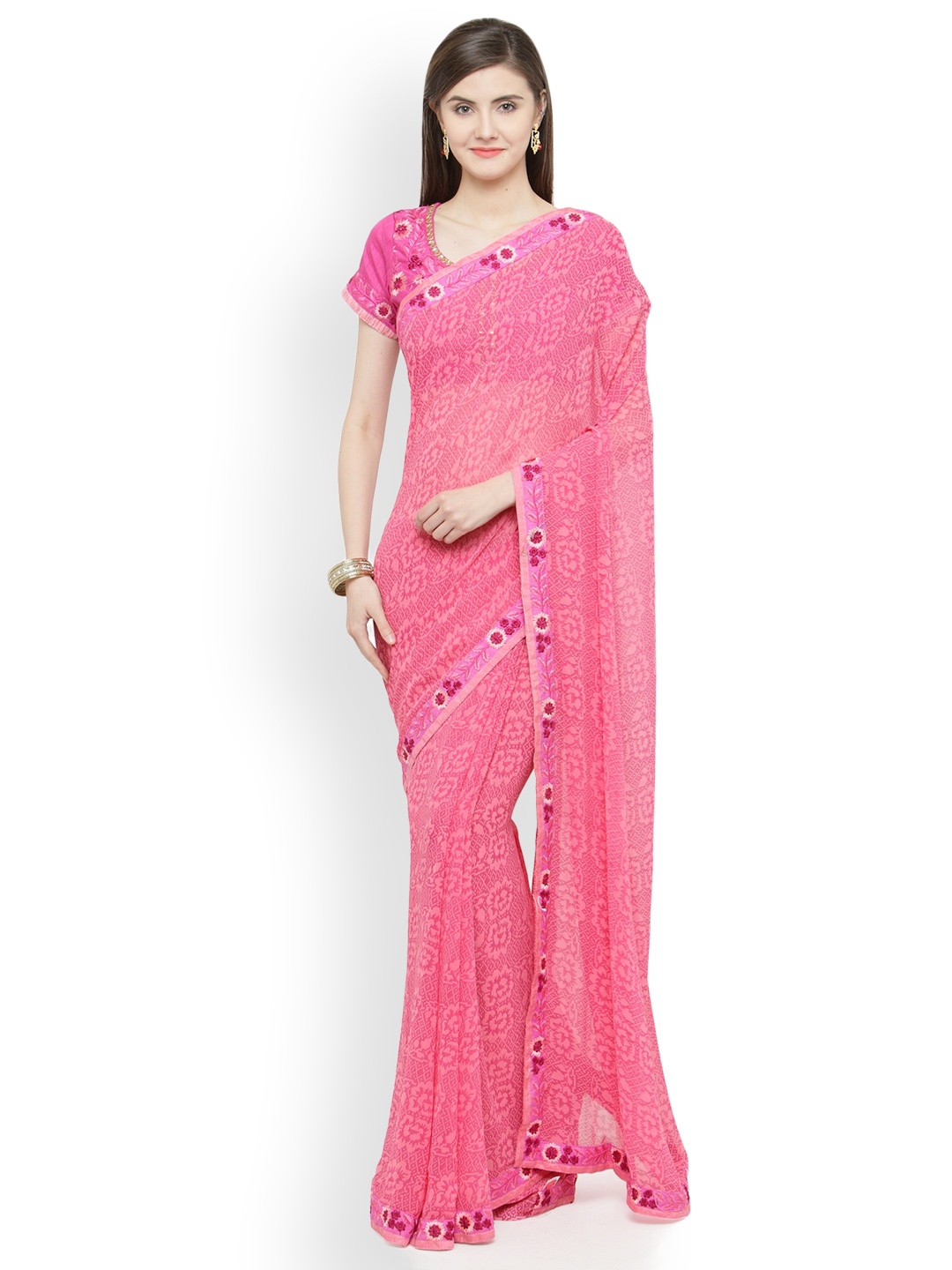 

Shaily Pink Printed Pure Georgette Saree