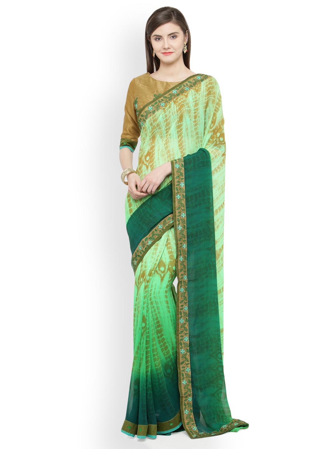 

Shaily Green Pure Georgette Printed Saree