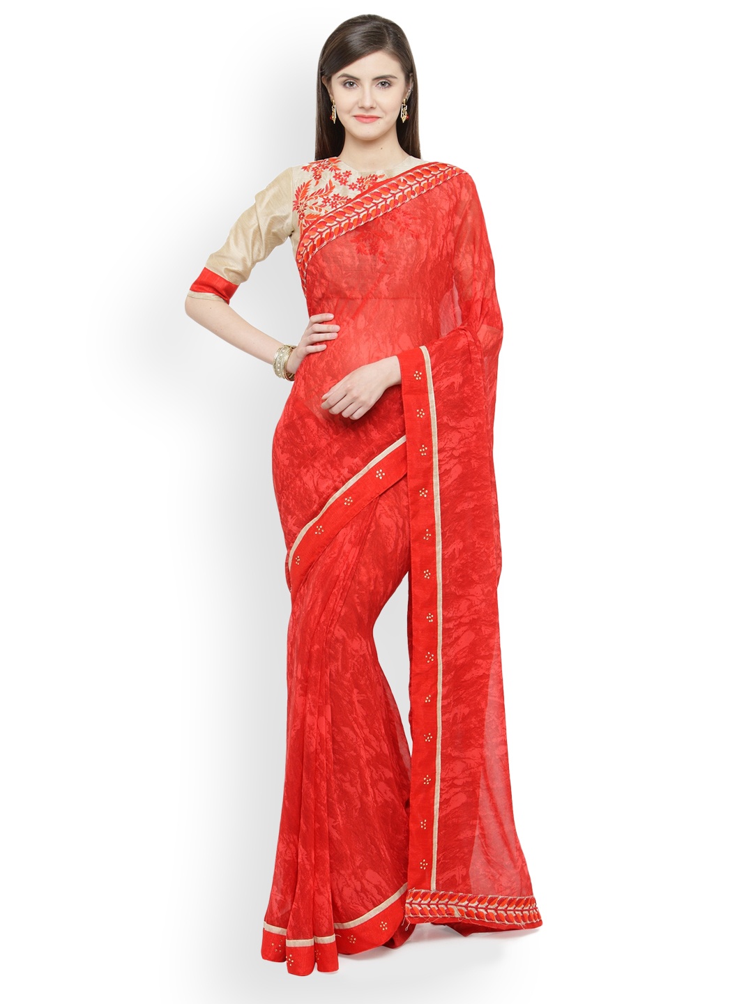 

Shaily Red Printed Pure Georgette Saree