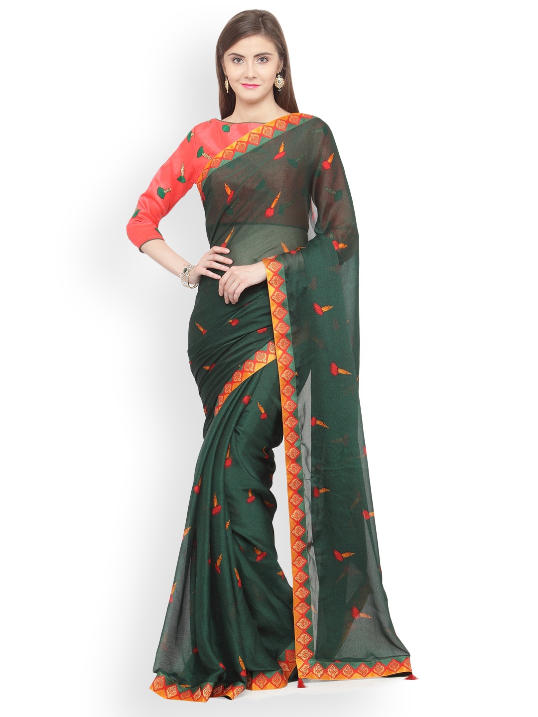 

Shaily Green Moss Chiffon Printed Saree