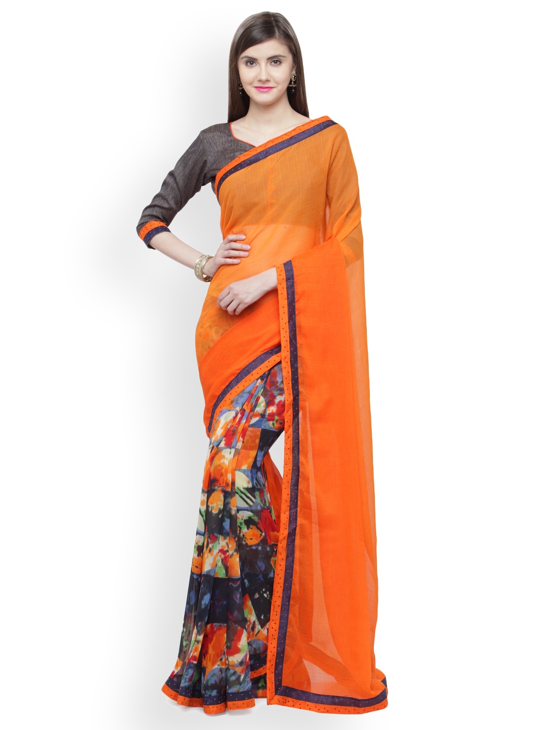 

Shaily Orange Pure Georgette Printed Saree