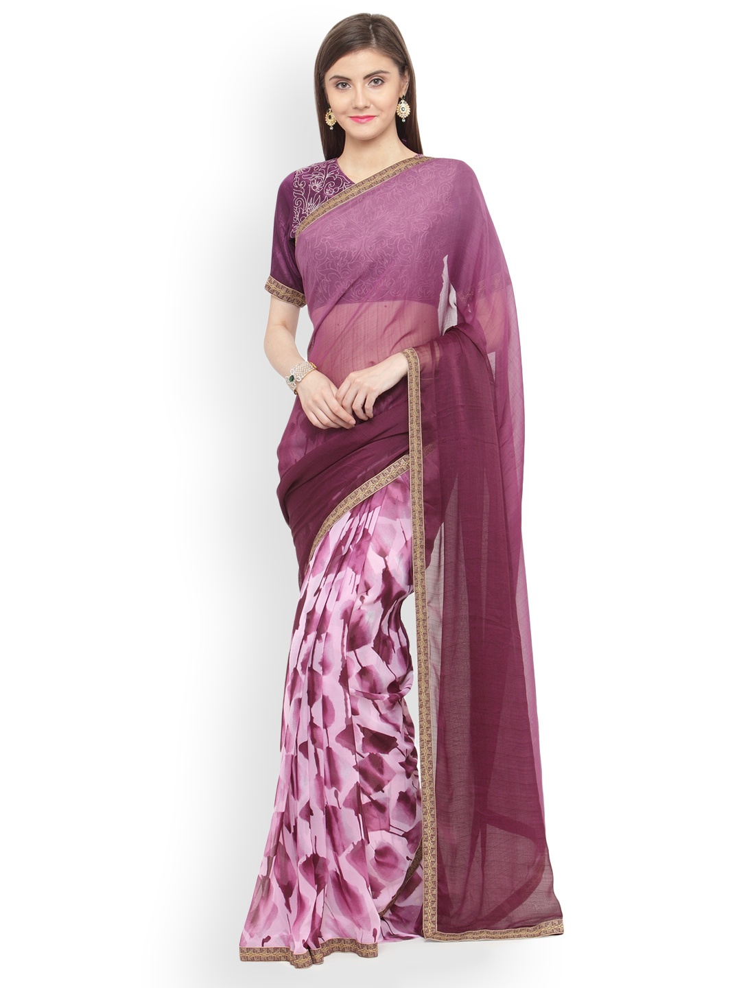 

Shaily Purple Printed Pure Georgette Saree