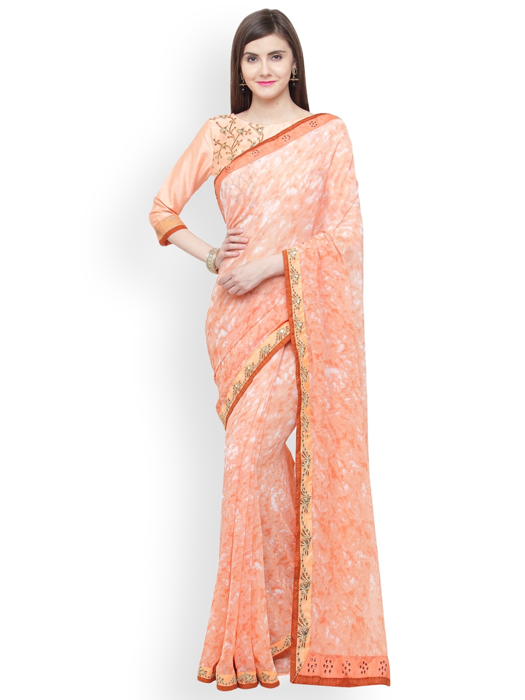

Shaily Peach-Coloured Pure Georgette Printed Saree
