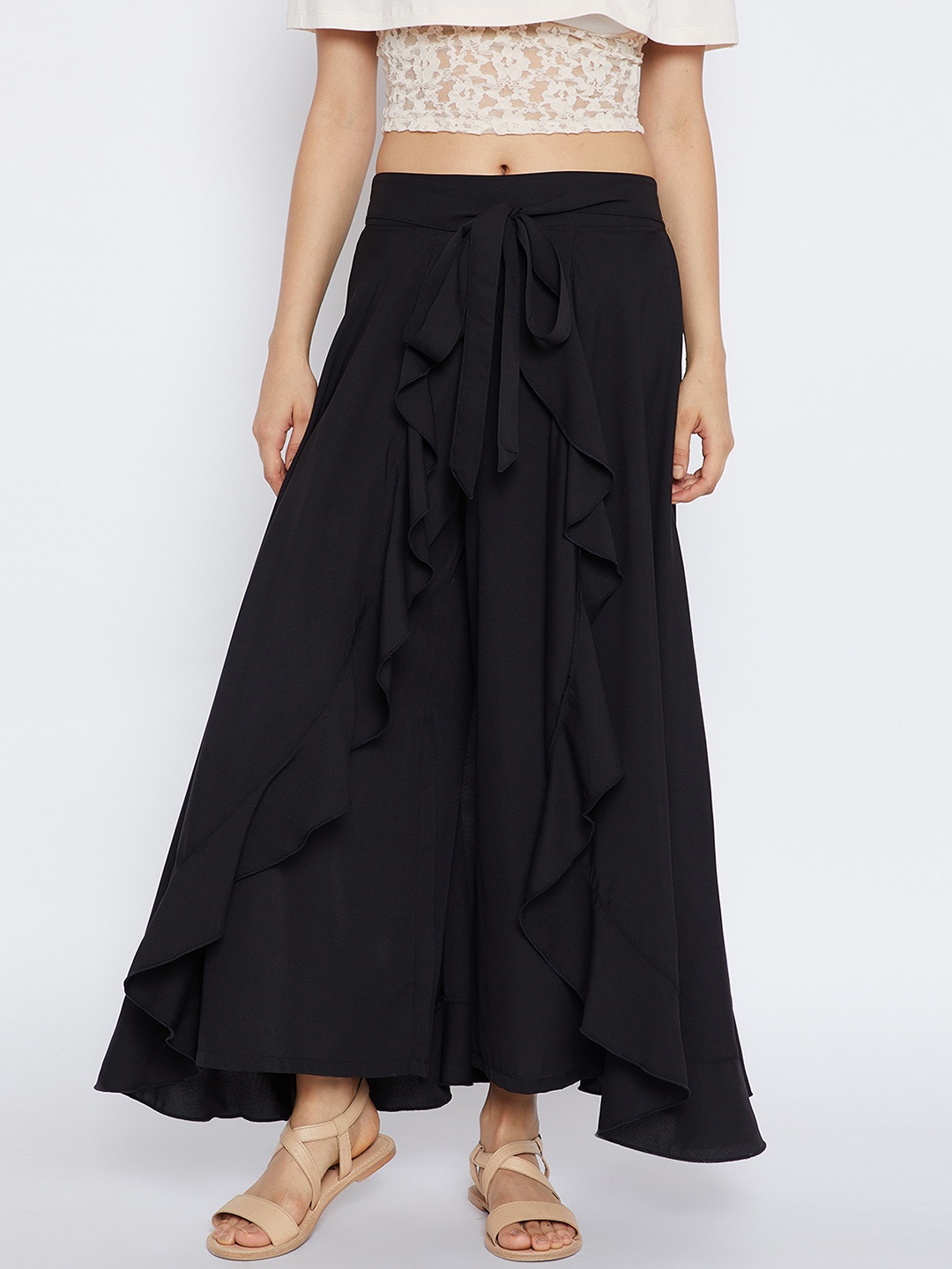 

Bitterlime Women Black Solid Flared Layered Palazzos
