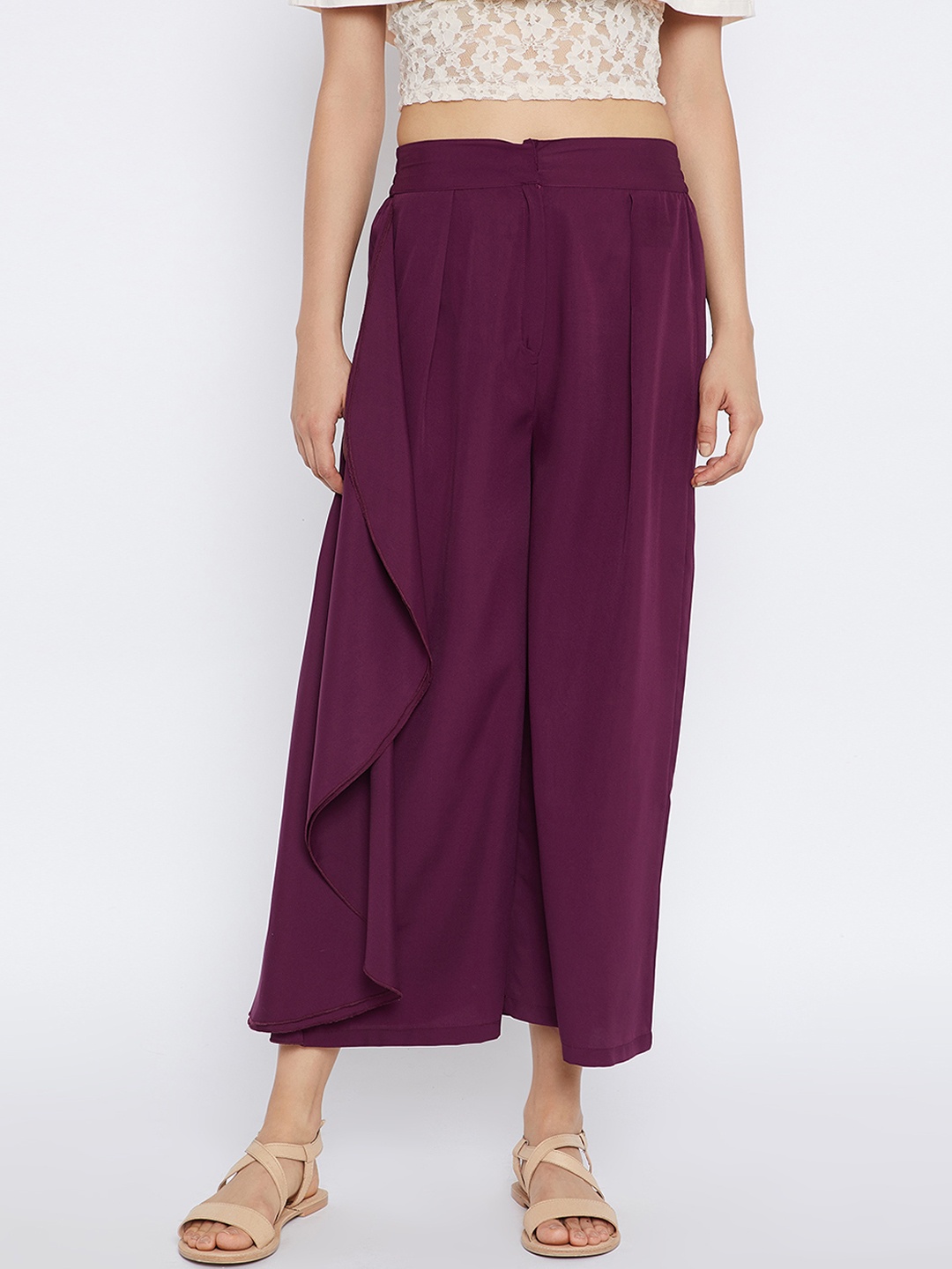 

Bitterlime Women Burgundy Relaxed Loose Fit Solid Culottes