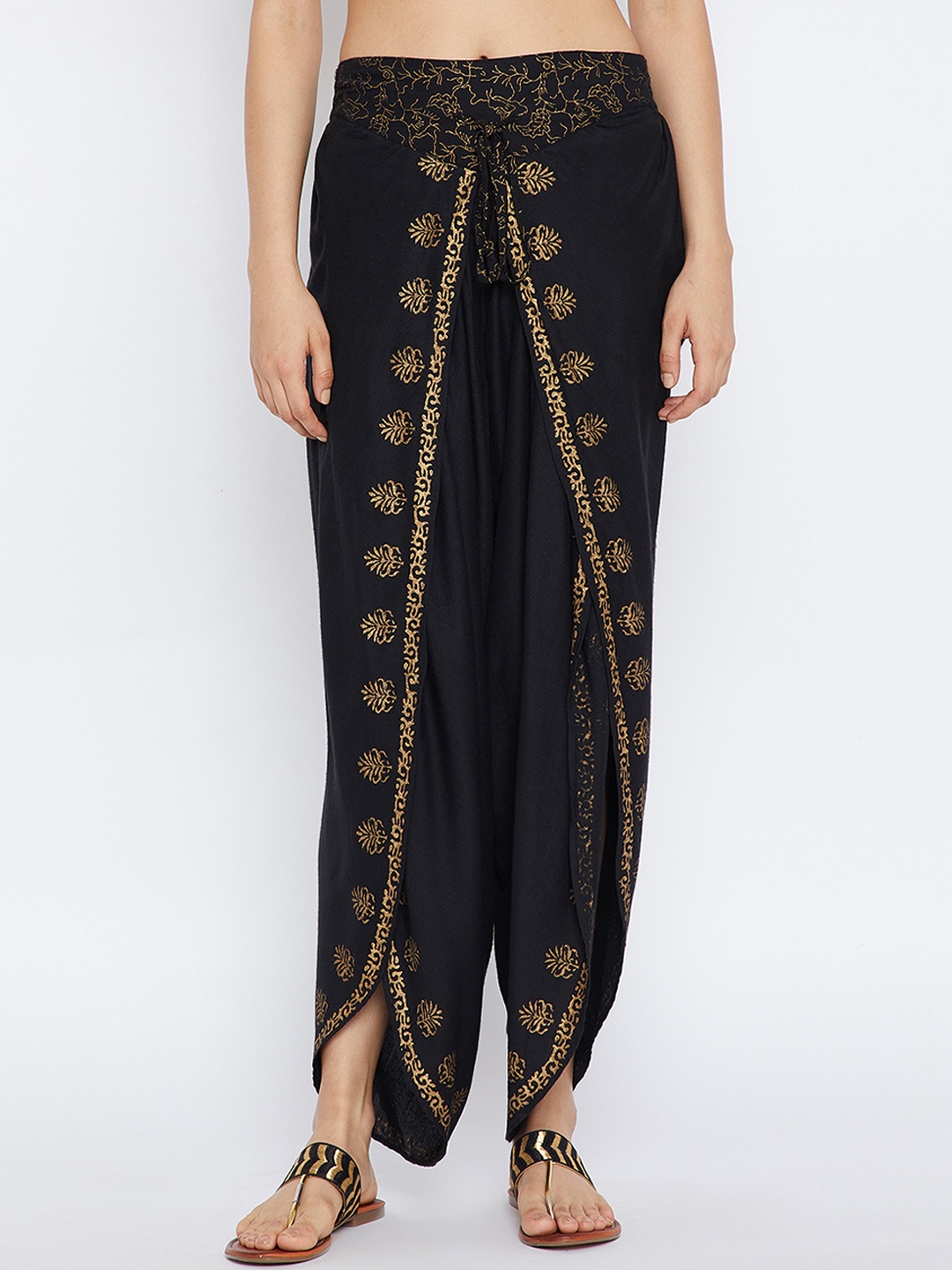 

Bitterlime Women Black Block Print Dhoti Pant