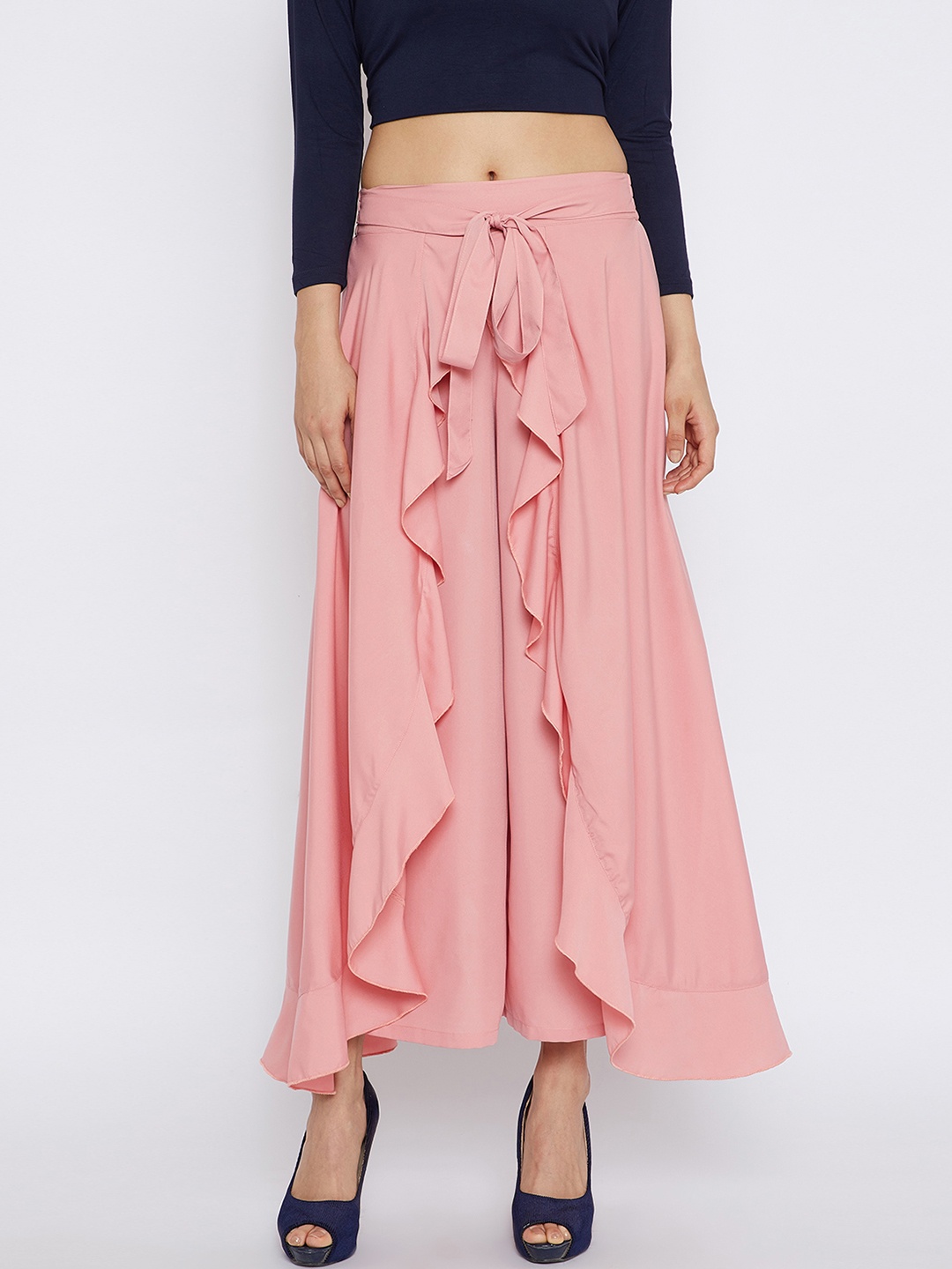 

Bitterlime Women Pink Solid Flared Layered Palazzos