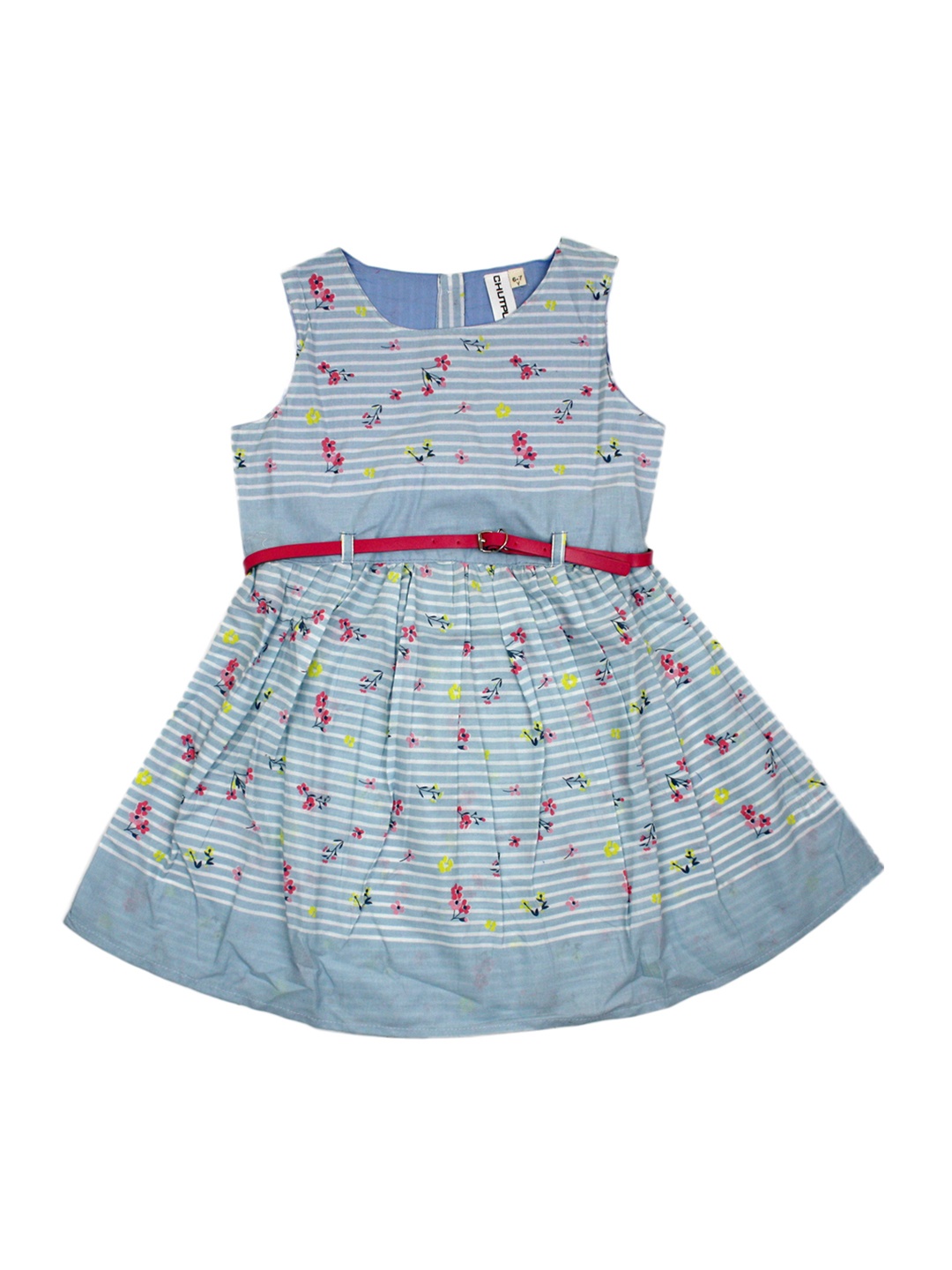 

CHUTPUT Girls Blue Printed Fit and Flare Dress