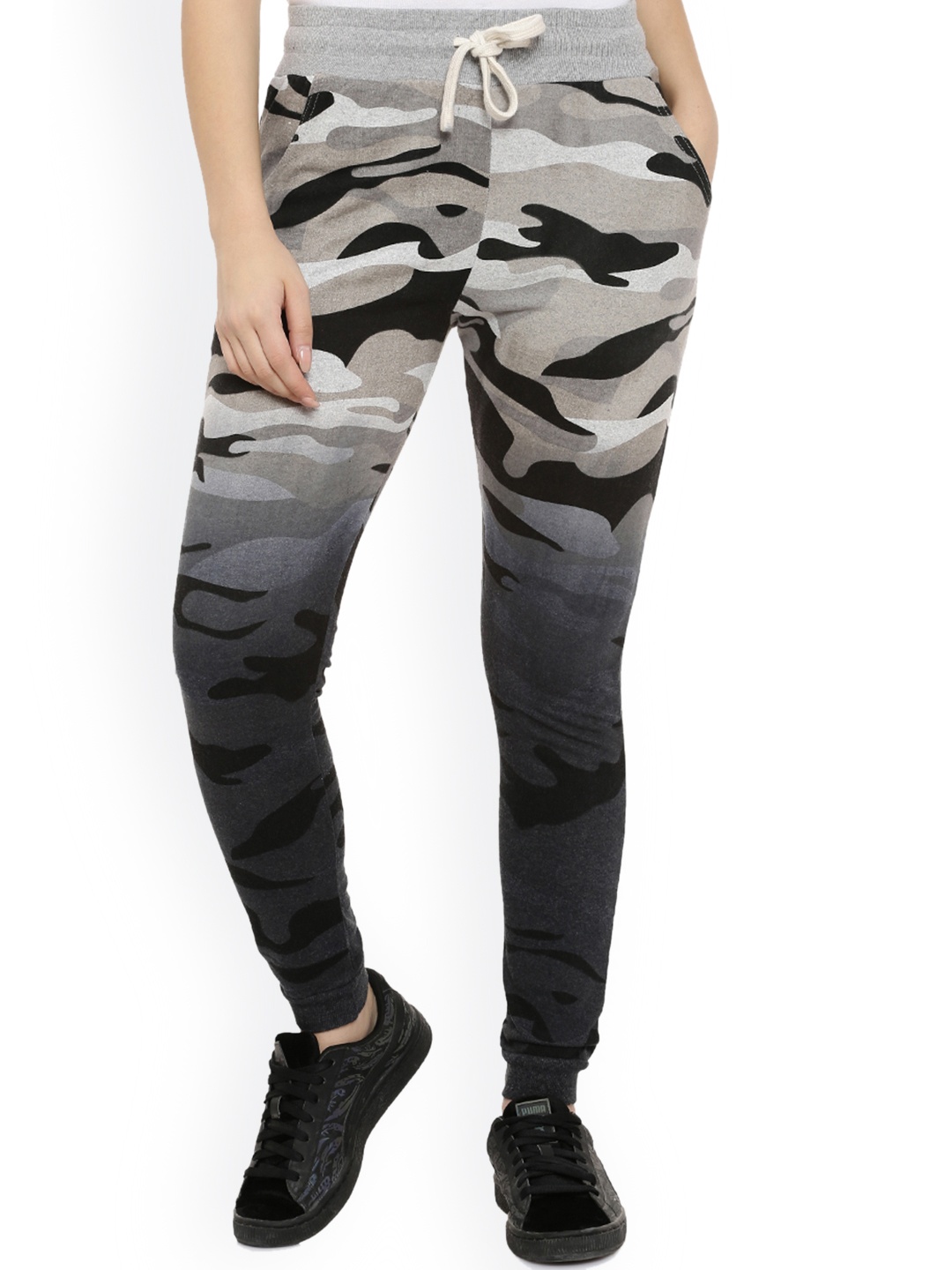 

Campus Sutra Grey & Black Printed & Ombre Track Pant