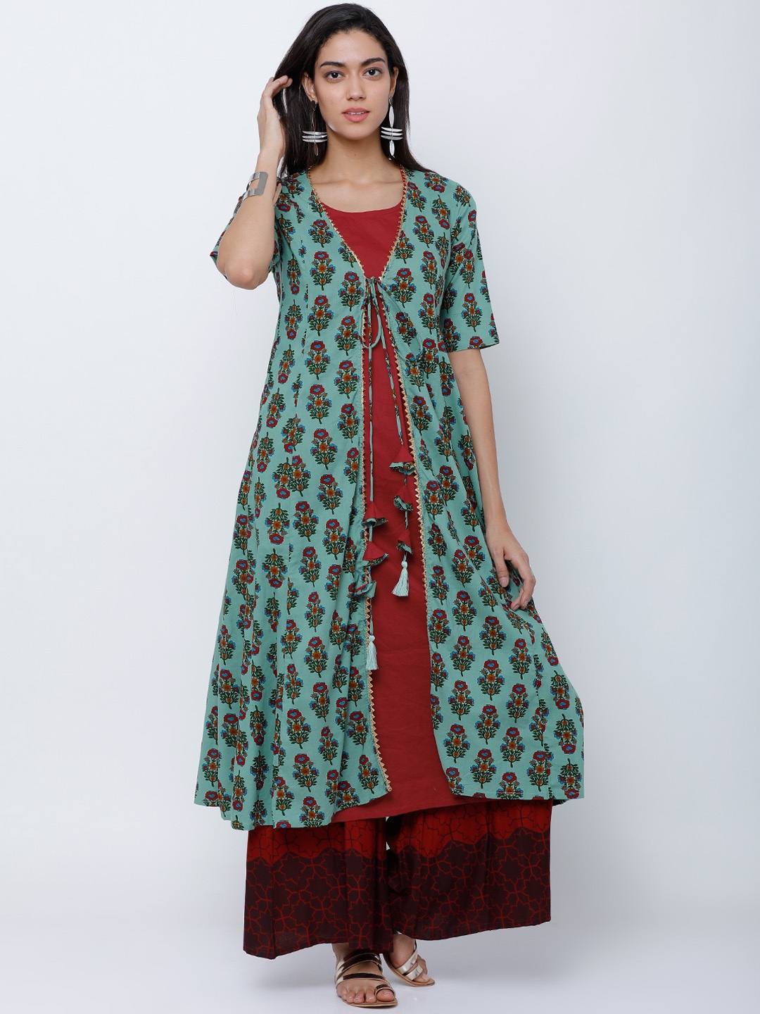 

Vishudh Women Green & Blue Printed Anarkali Kurta