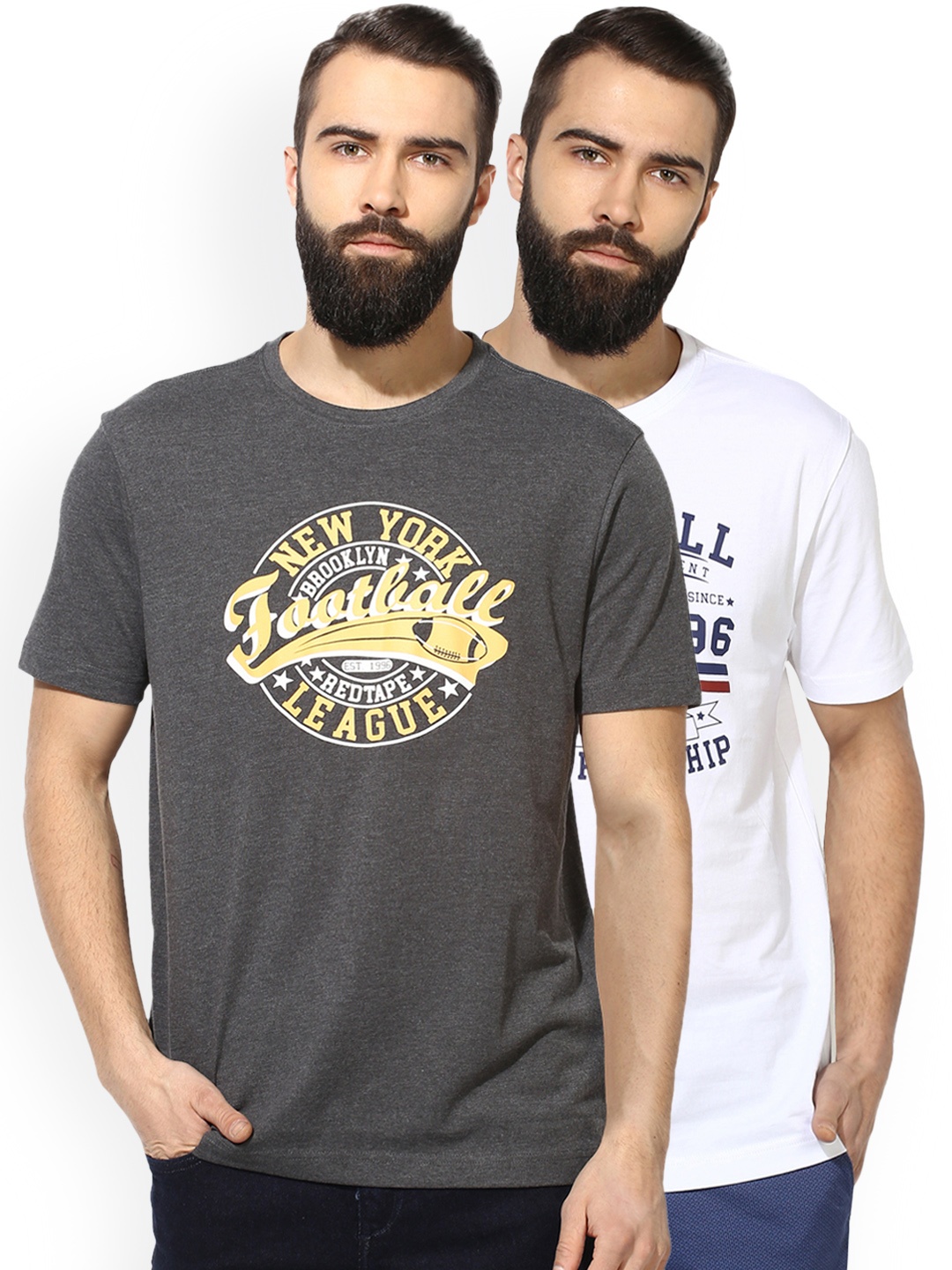 

Red Tape Men Pack of 2 Printed Casual T-shirts, Charcoal