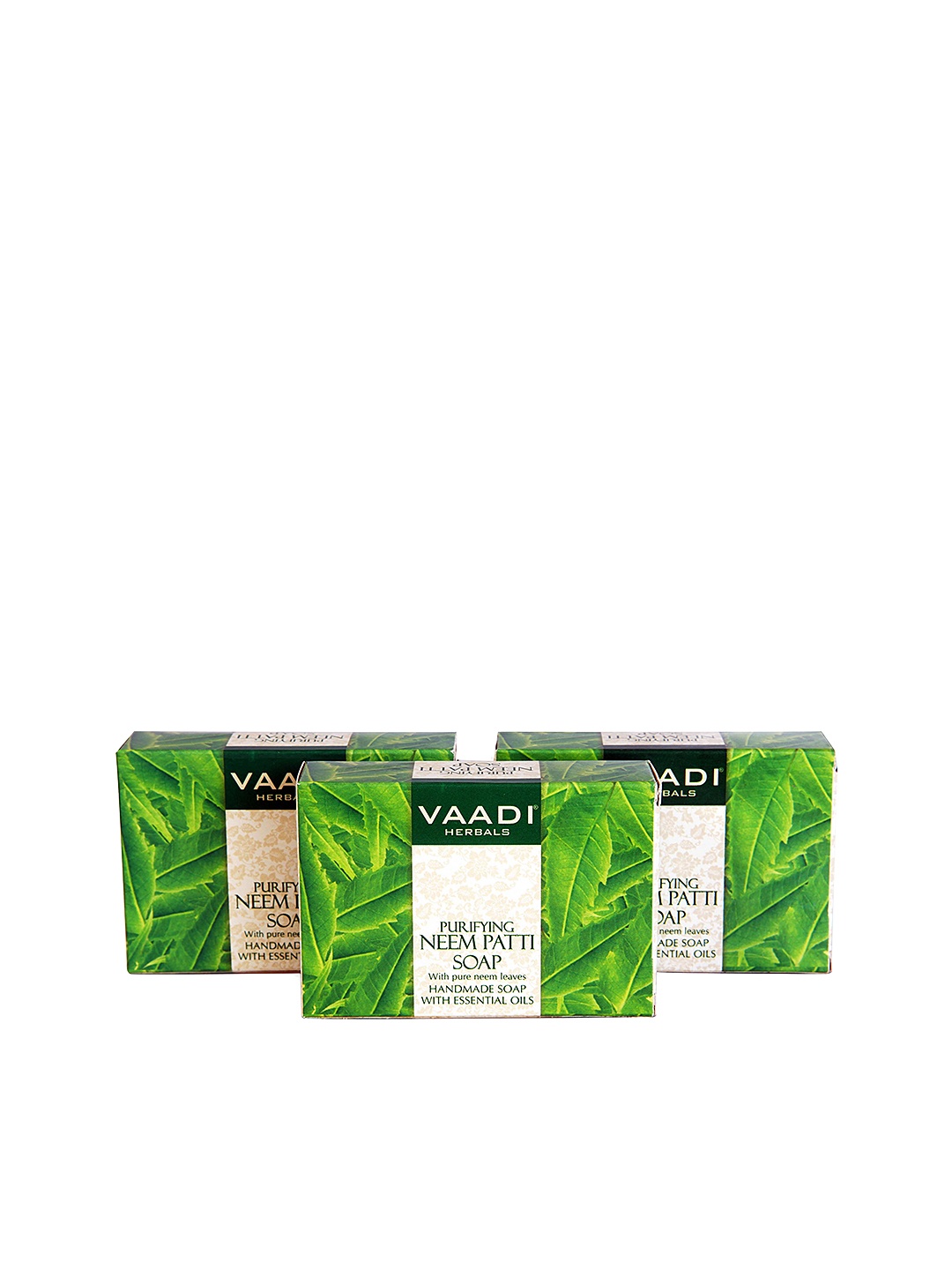 

Vaadi Herbals Set of 3 Purifying Neem Patti Antiseptic Soaps with Essential Oils -75g each, Green