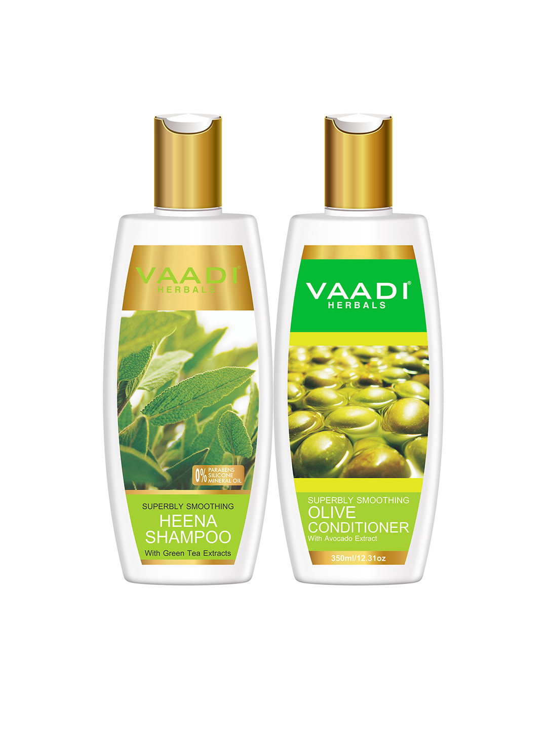 

Vaadi Herbals Set of Superbly Smoothing Heena Shampoo & Olive Conditioner - 350ml each, Green