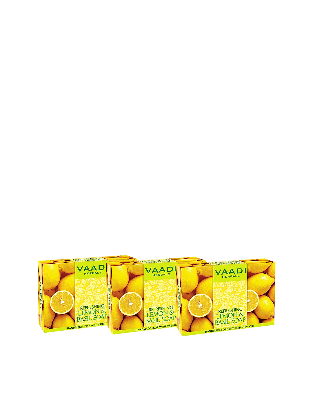 

Vaadi Herbals Set of 3 Refreshing Lemon & Basil Handmade Soaps - 75 g Each, Yellow