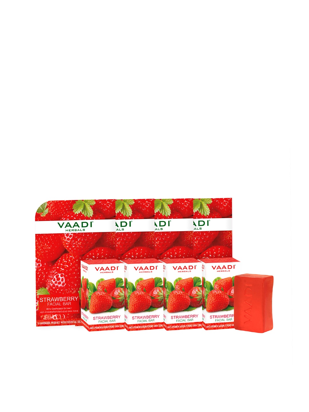 

Vaadi Herbals Set of 4 Strawberry Facial Bars with Grapeseed Extract - 25g each, Red
