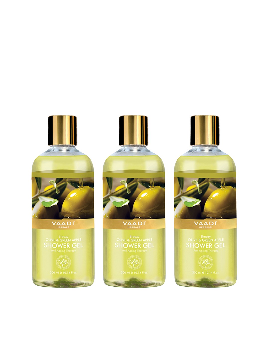 

Vaadi Herbals Unisex Pack of 3 Breezy Olive & Green Apple Shower Gel 900 ml