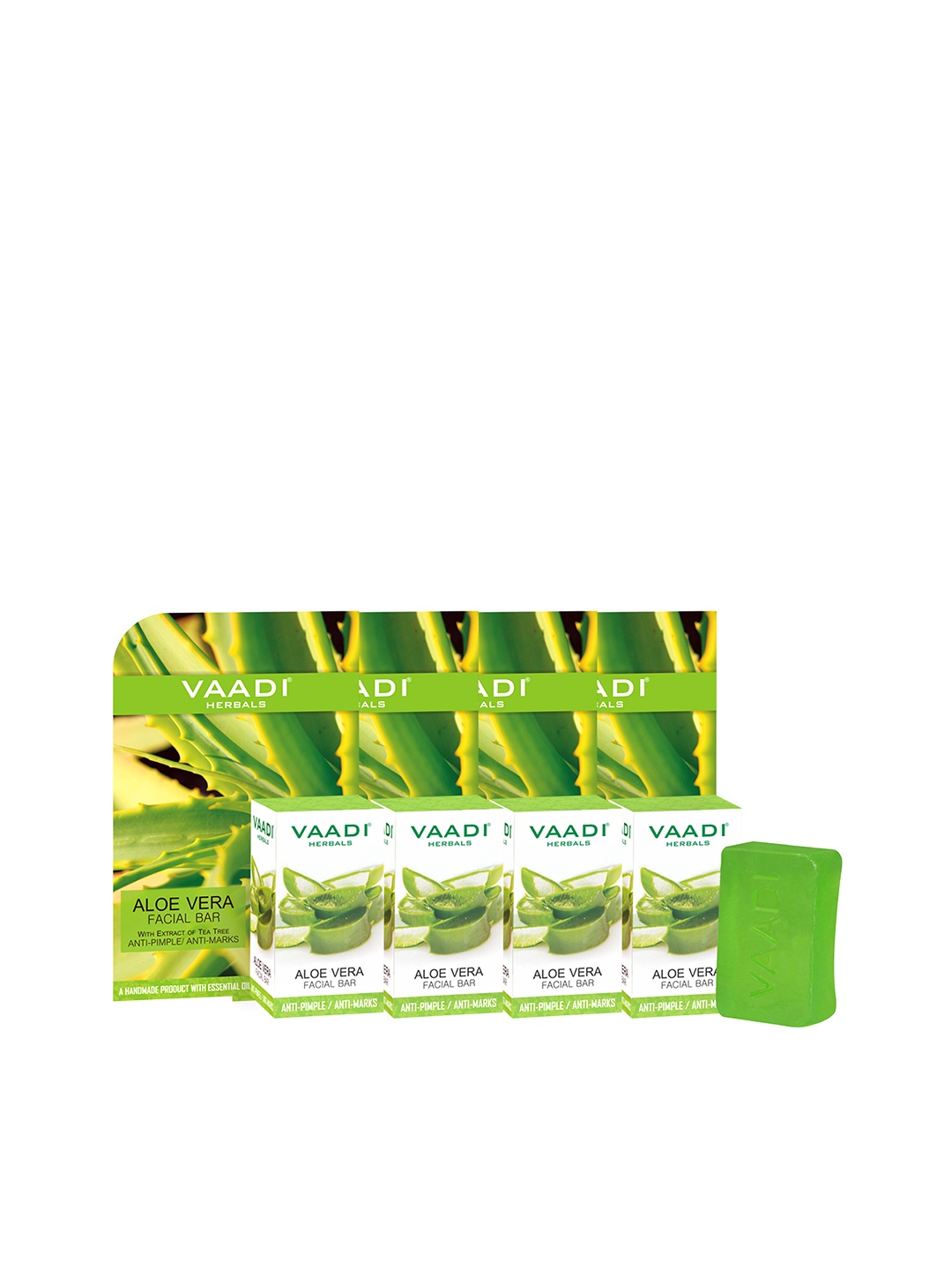 

Vaadi Herbals Set of 4 Aloe Vera Facial Bars with Tea Tree Extracts - 25g Each, Green