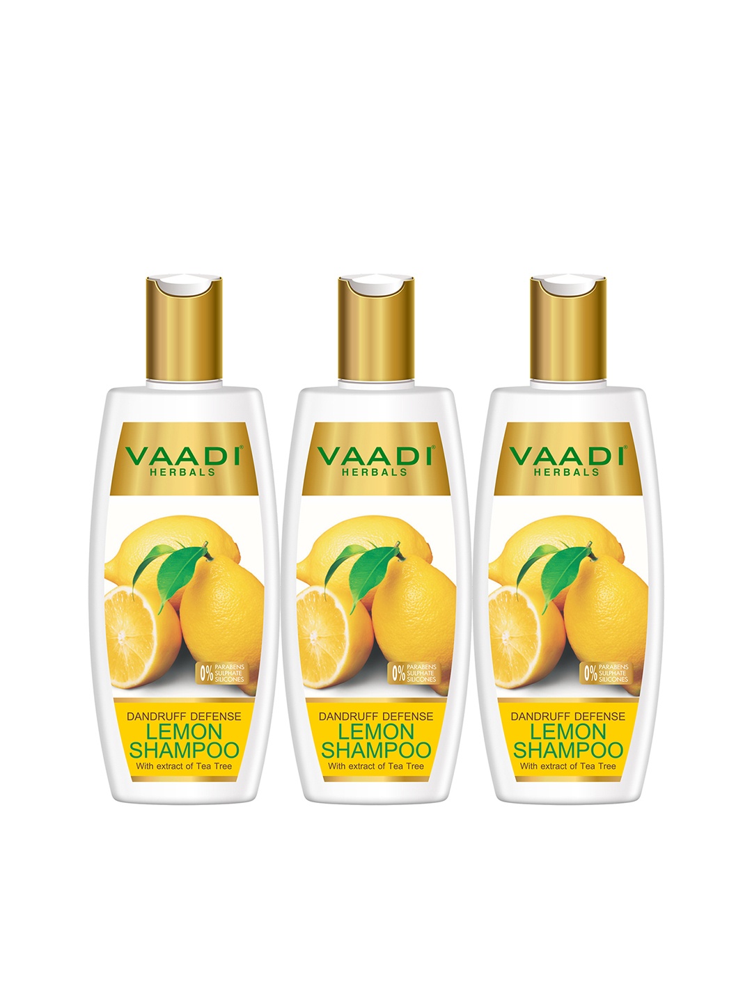 

Vaadi Herbals Set of 3 Dandruff Defense Lemon Shampoos with Tea Tree Extracts - 350ml each, Yellow