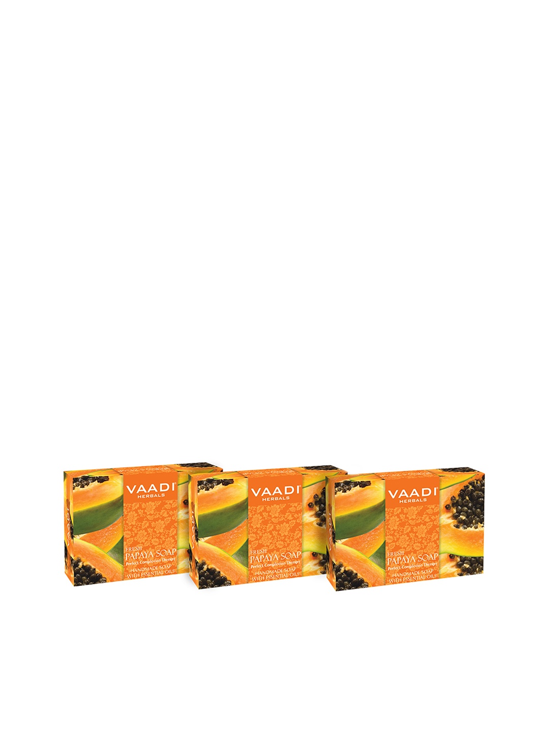 

Vaadi Herbals Set of 3 Fresh Papaya Soaps - Perfect Complexion Therapy - 75g each, Orange