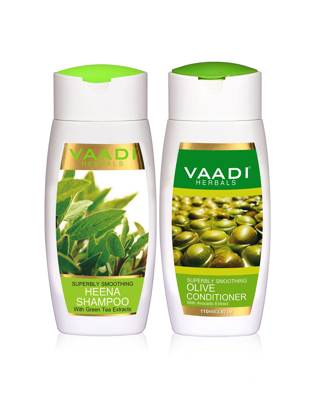 

Vaadi Herbals Set of Superbly Smoothing Heena Shampoo & Olive Conditioner - 110ml each, Green