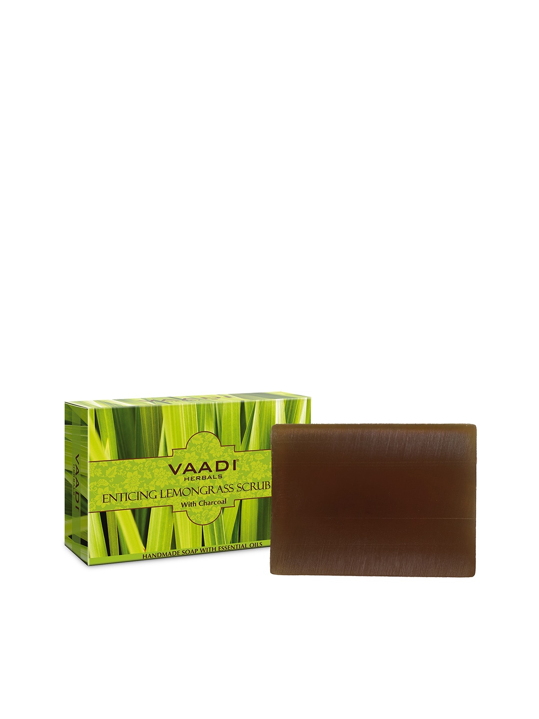 

Vaadi Herbals Enticing Lemongrass Scrub Soap with Charcoal & Essential Oils, Green