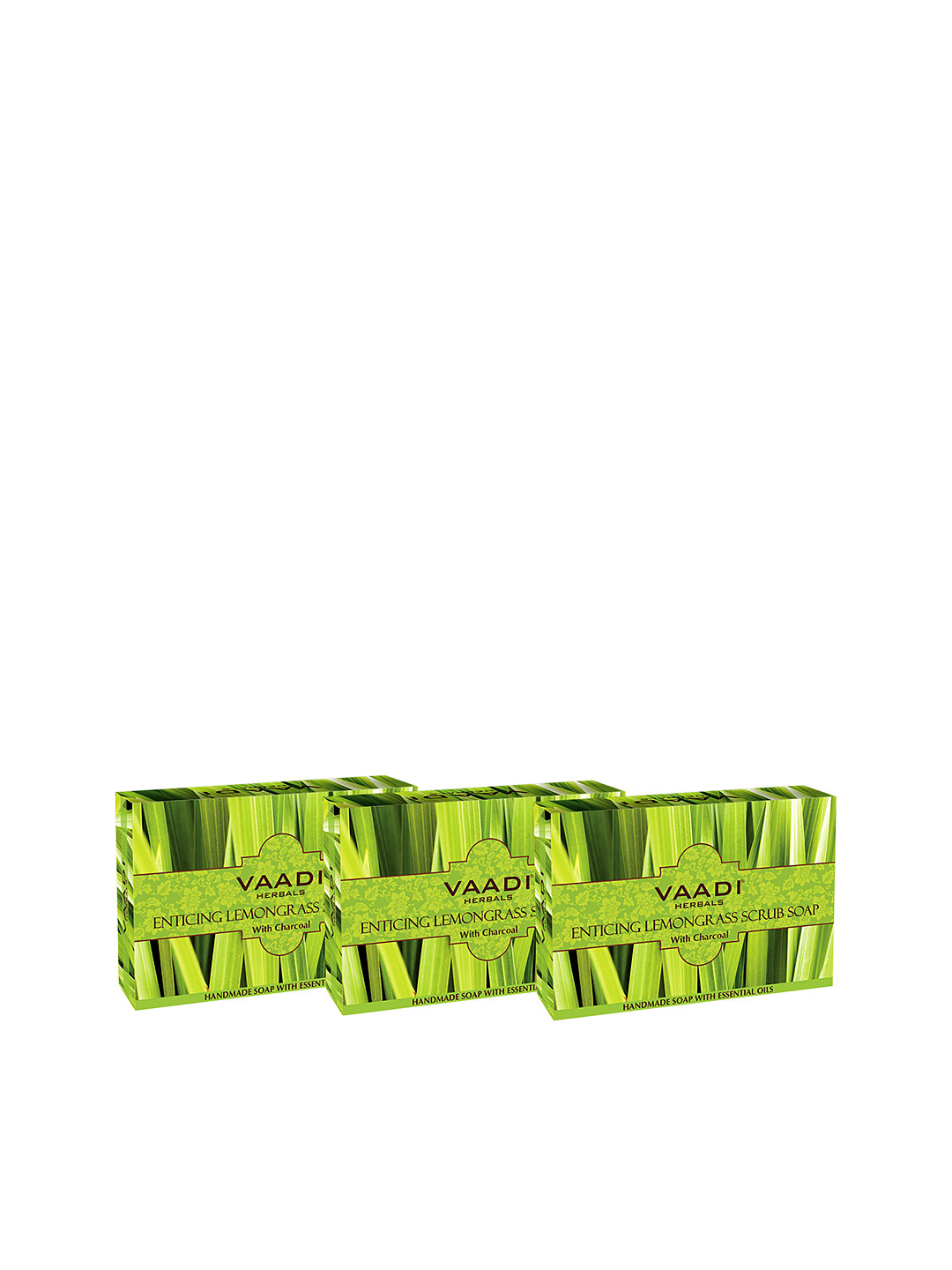 

Vaadi Herbals Set of 3 Enticing Lemongrass Scrub Soaps with Charcoal & Essential Oils, Green