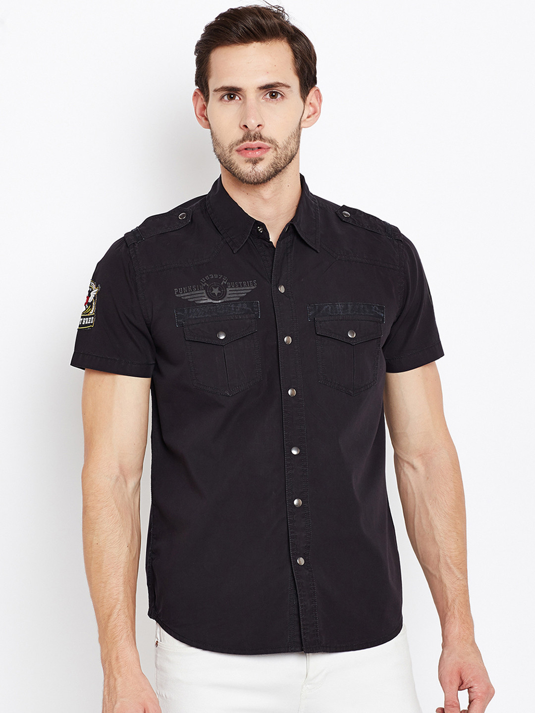 

PUNK Men Black Slim Fit Solid Casual Shirt