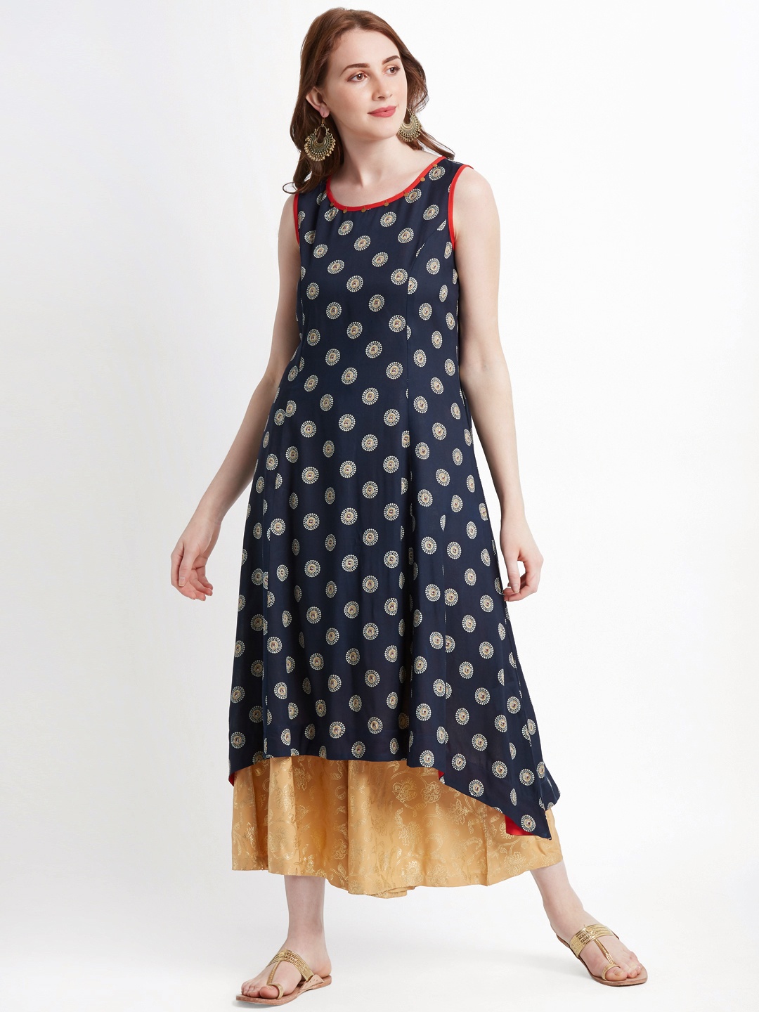

RANGMANCH BY PANTALOONS Women Navy Blue Printed A-Line Kurta