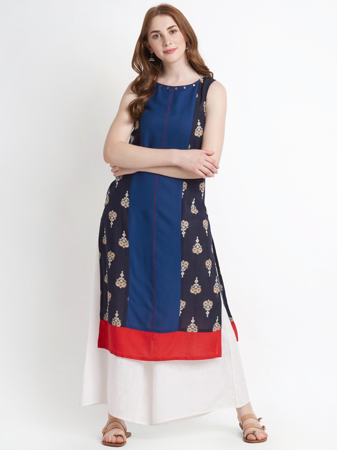 

RANGMANCH BY PANTALOONS Women Navy Blue Printed A-Line Kurta