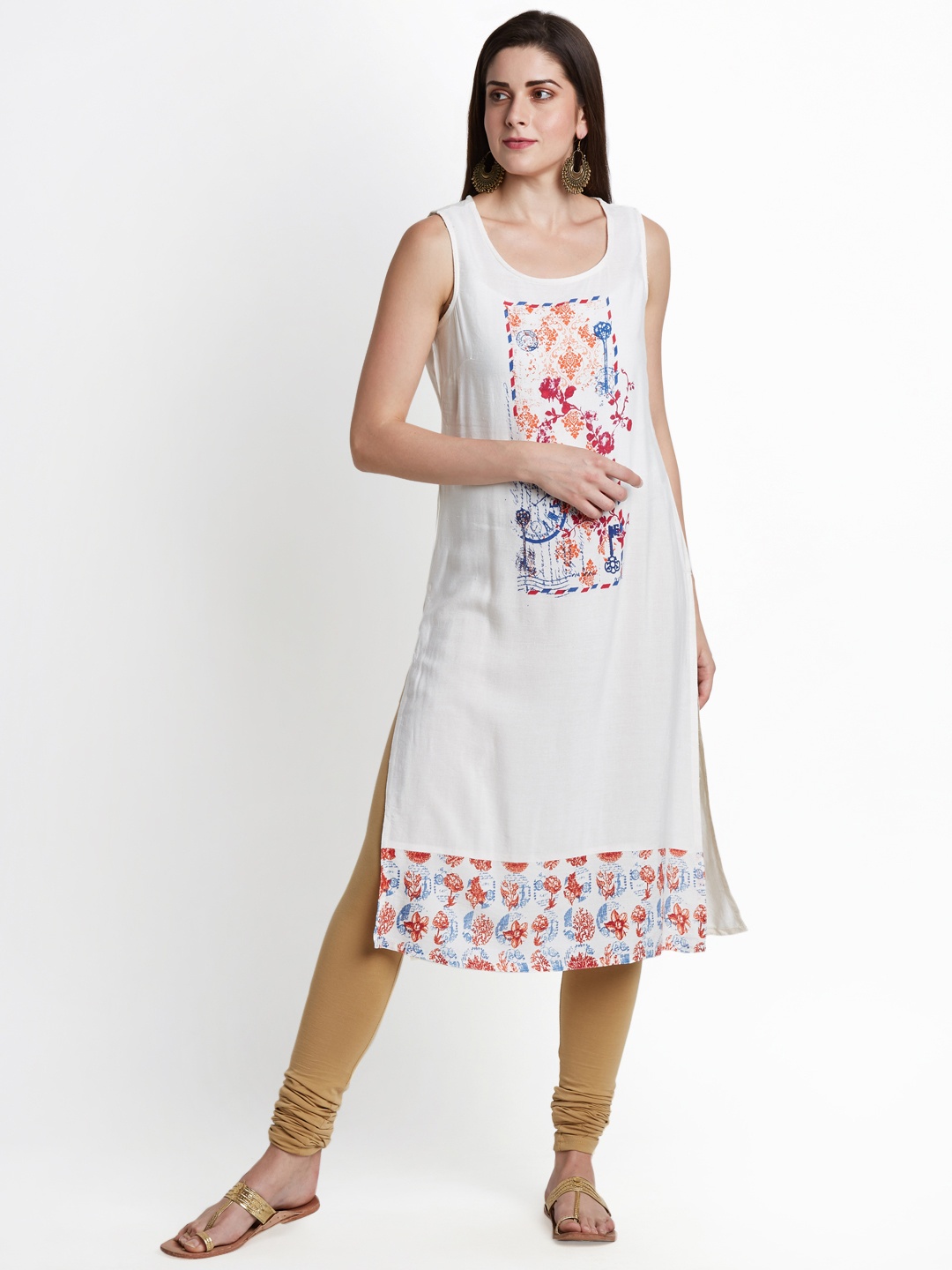 

RANGMANCH BY PANTALOONS Women White Printed Straight Kurta