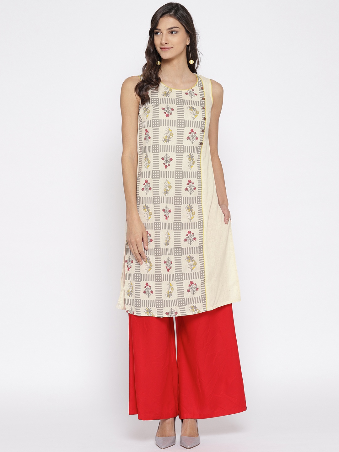 

RANGMANCH BY PANTALOONS Women Off-White Printed A-Line Kurta