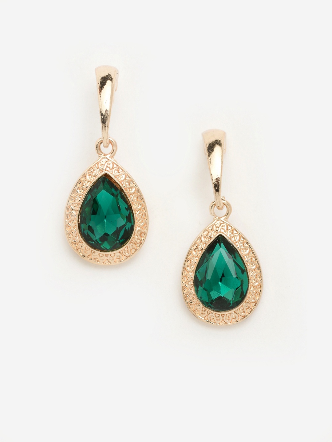 

Moedbuille Gold-Toned & Green Teardrop Shaped Drop Earrings