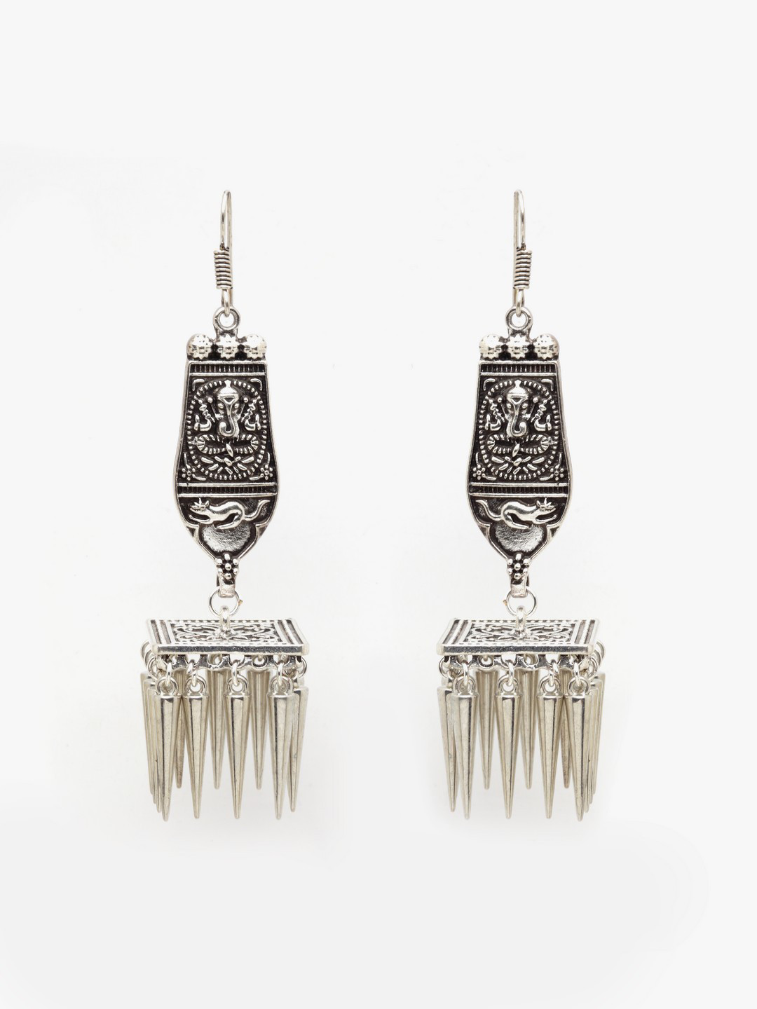 

Moedbuille Silver-Toned Spiked Drop Earrings