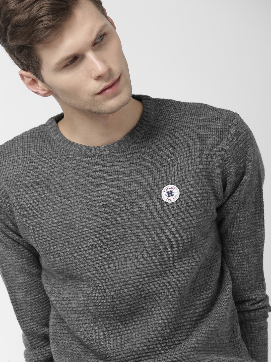 

Harvard Men Grey Self Design Pullover Sweater