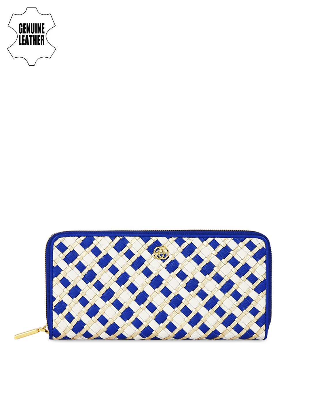 

Eske Women Off-White, Blue & Gold-Toned Checked Wallet
